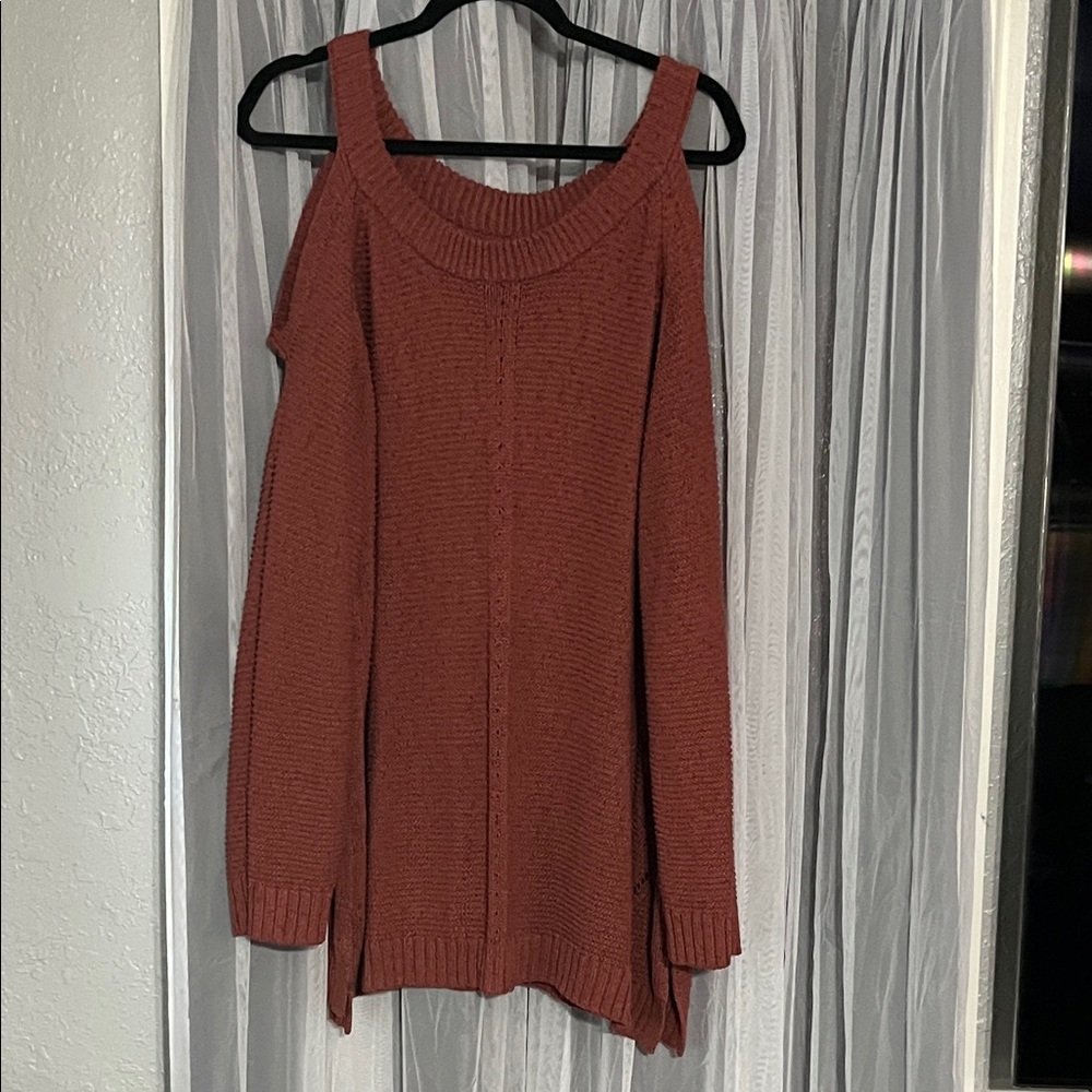 Women's Off-the-Shoulder Knit Sweater in Rust